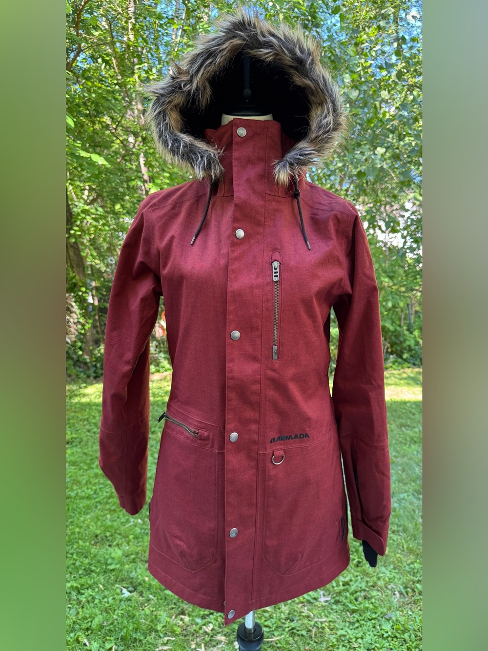 Armada Lynx Insulated Waterproof 10K Jacket Red Fur Trim Hood Size Small